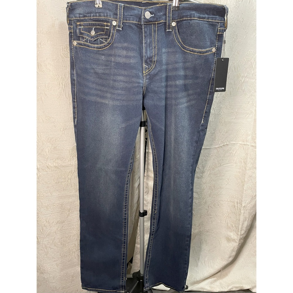 True Religion Ricky Relaxed Straight Jeans Mens Size 38x34 Dark Wash Denim